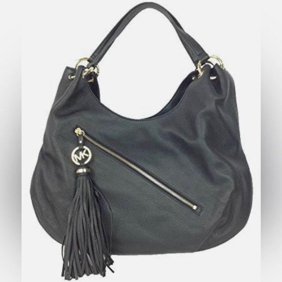 MICHAEL MICHAEL KORS BLACK PEBBLE LEATHER CHARM TASSEL HOBO SHOULDER BAG EUC - Picture 16 of 16